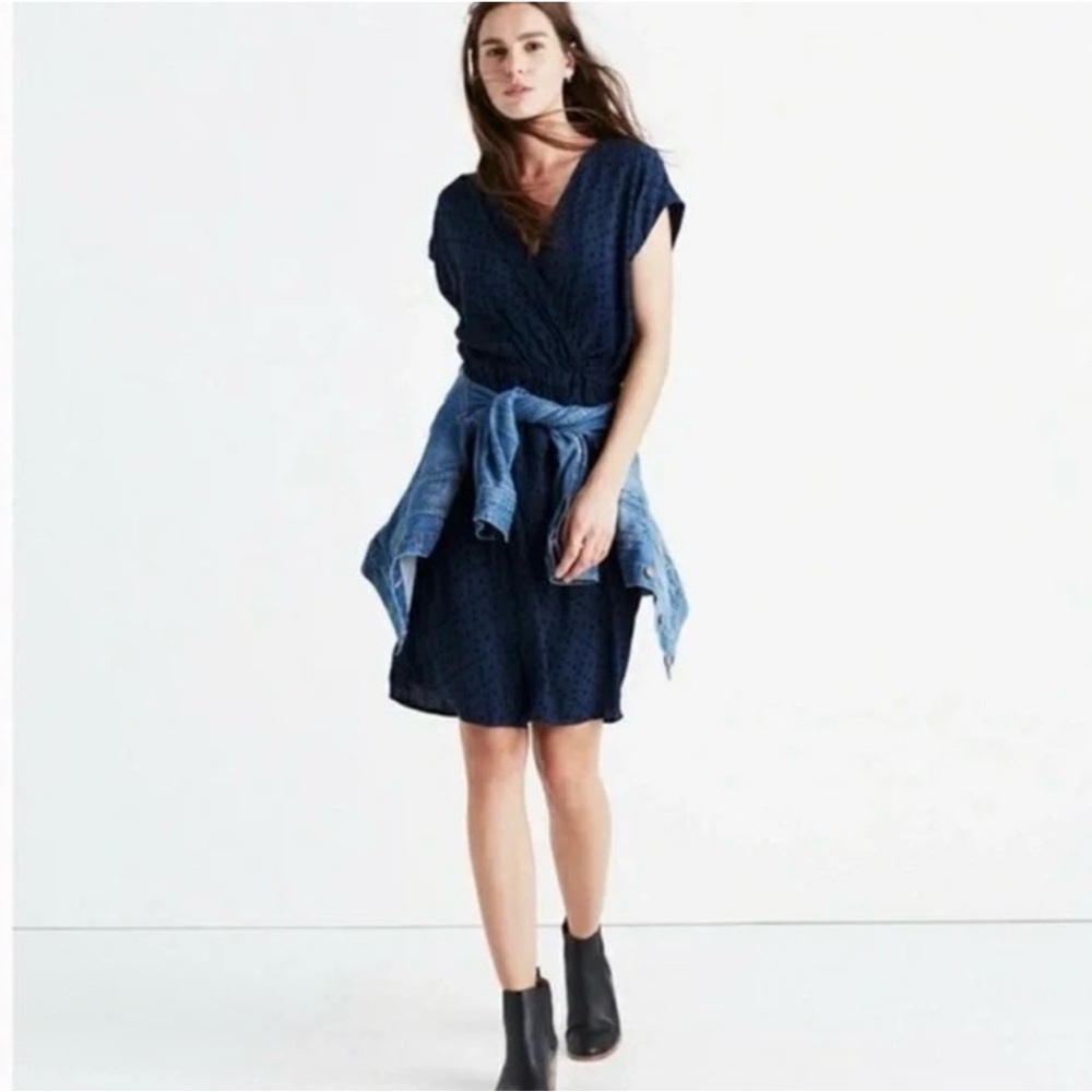 MADEWELL | Blue‎ Diamond Brushstroke Mini Navy and Black Wrap Dress Sz. XS